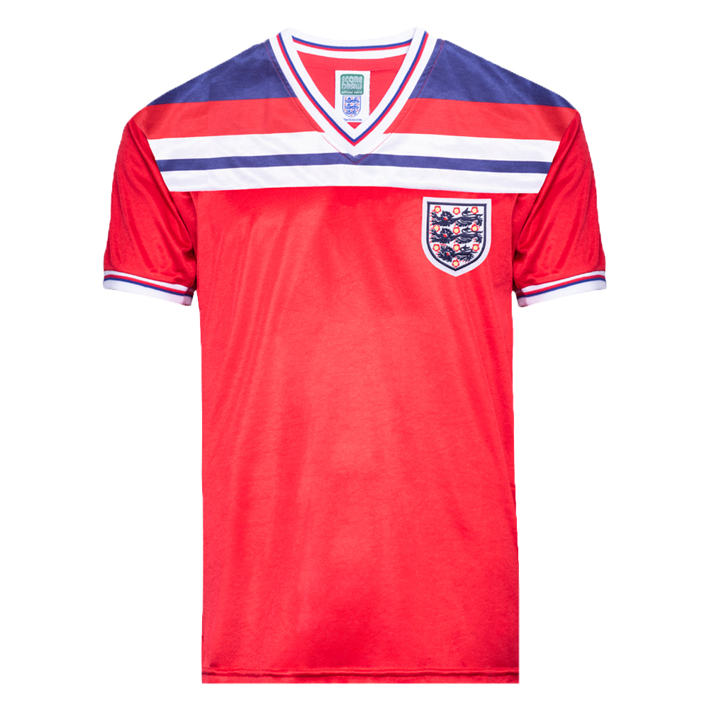 Score Draw Mens England 1982 Away Shirt Football Short Sleeve V Neck Stripe